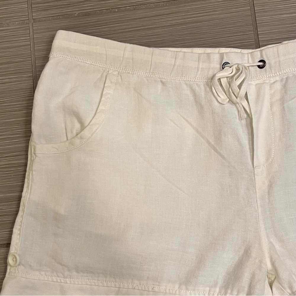 Garnet Hill Women's 100% Linen White Drawstring Pull On Shorts lightweight - Picture 6 of 13